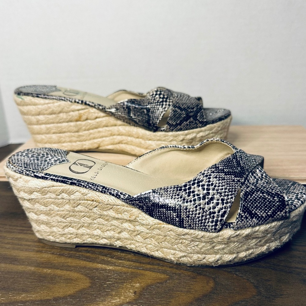 Kelsi‎ Dagger Bianca Snakeskin Print Espadrille Wedge Sandals Grey Black Size 6